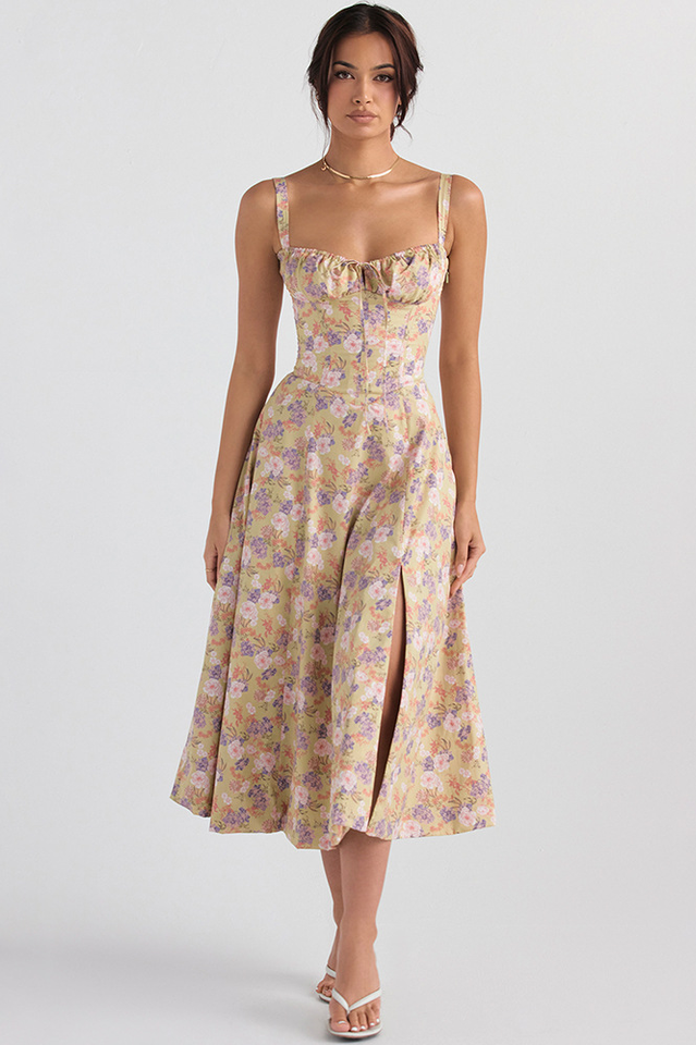 Yüksek Bel Carmen Bustier Midi Elbise