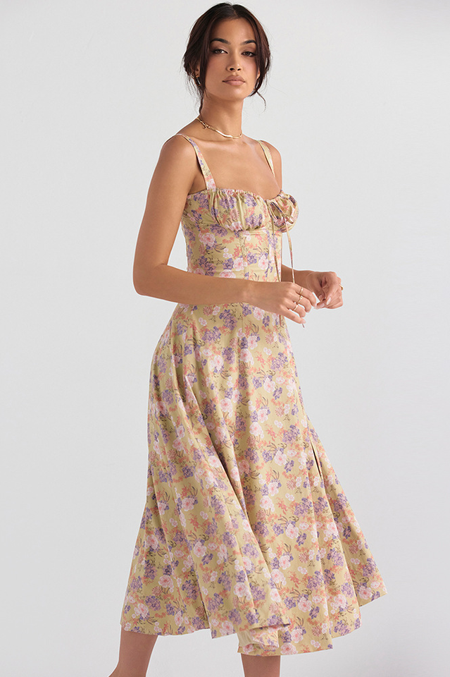 Yüksek Bel Carmen Bustier Midi Elbise