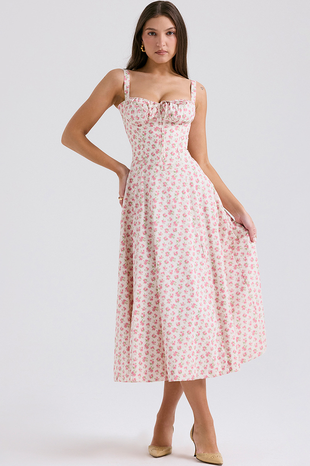 Yüksek Bel Carmen Bustier Midi Elbise