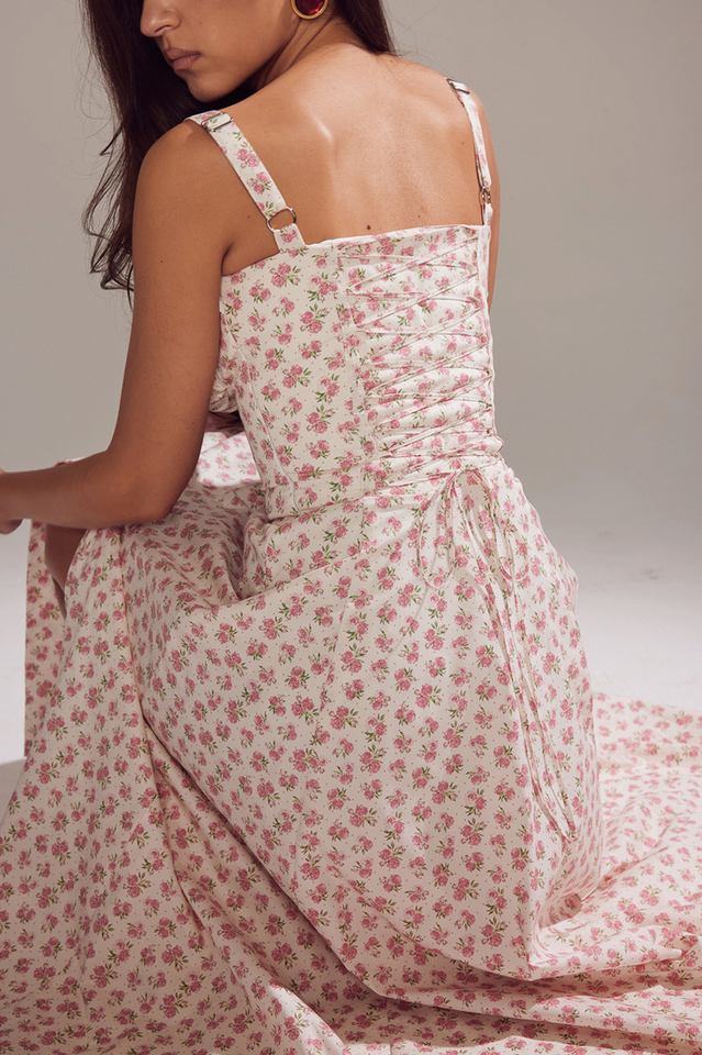 Yüksek Bel Carmen Bustier Midi Elbise