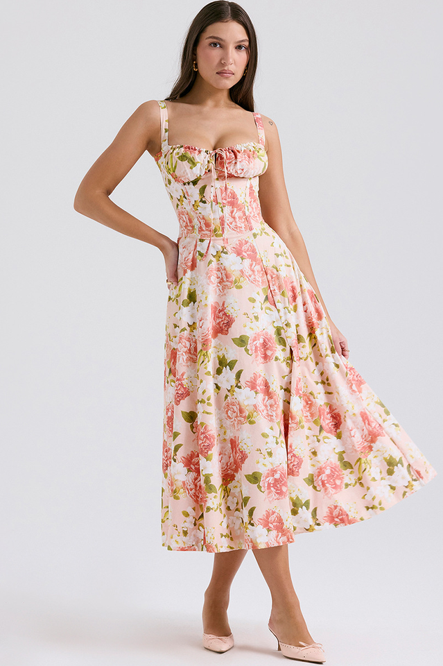 Yüksek Bel Carmen Bustier Midi Elbise