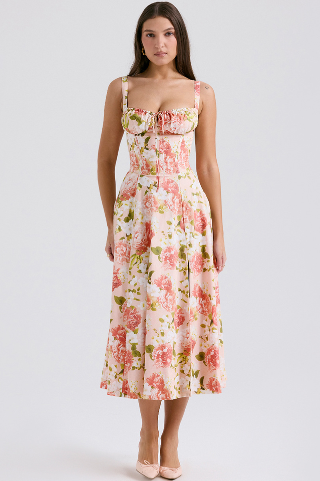 Yüksek Bel Carmen Bustier Midi Elbise