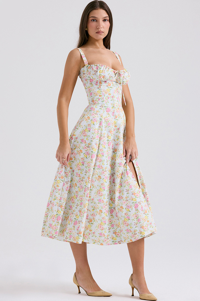 Yüksek Bel Carmen Bustier Midi Elbise