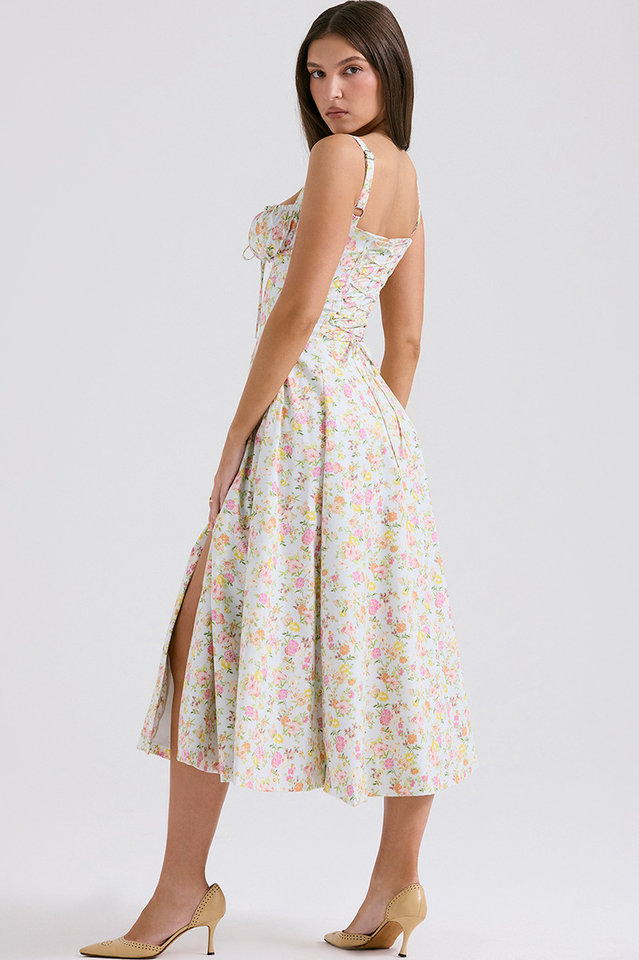 Yüksek Bel Carmen Bustier Midi Elbise