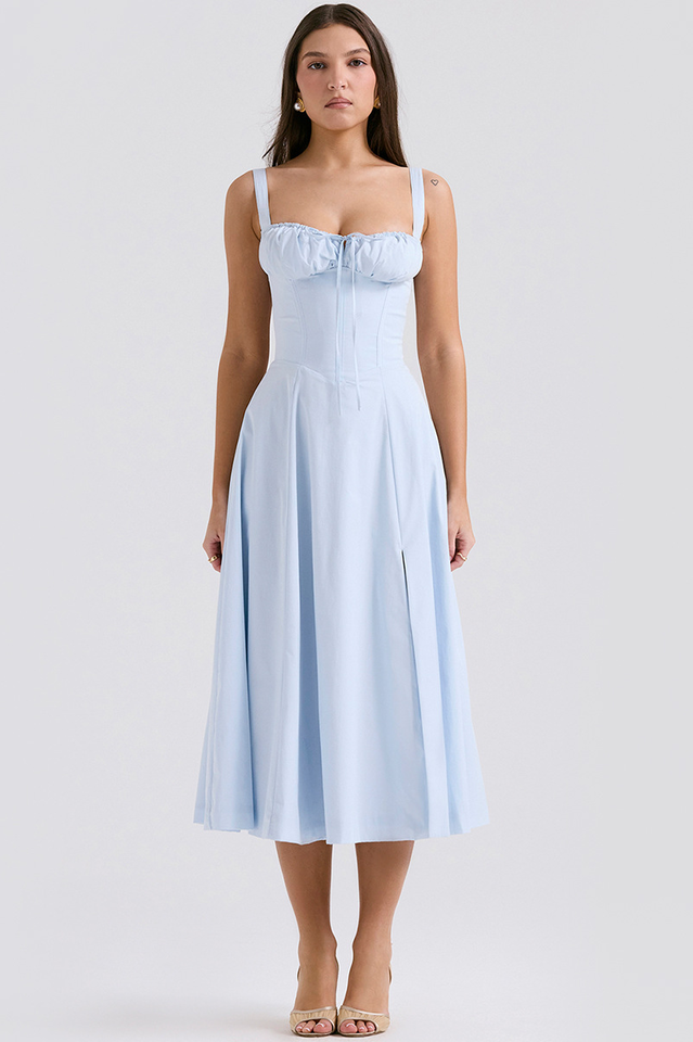 Yüksek Bel Carmen Bustier Midi Elbise