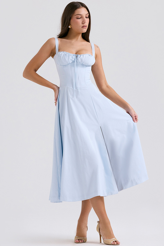 Yüksek Bel Carmen Bustier Midi Elbise