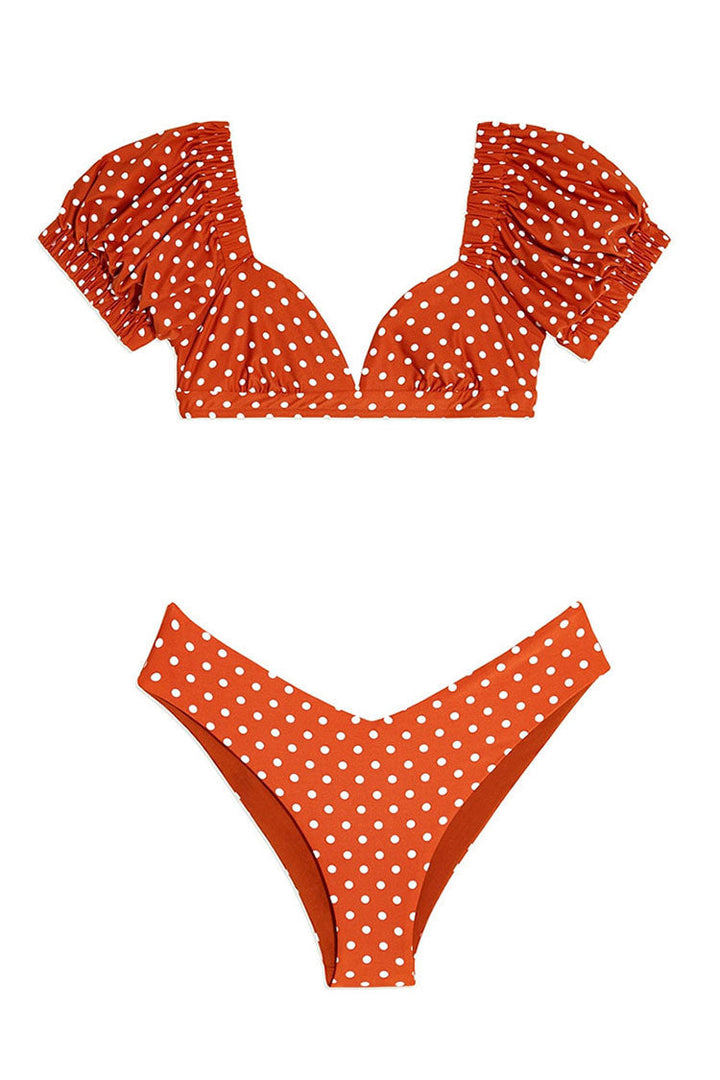 Retro Polka Nokta V Yaka Yüksek Bel İki Parça Bikini