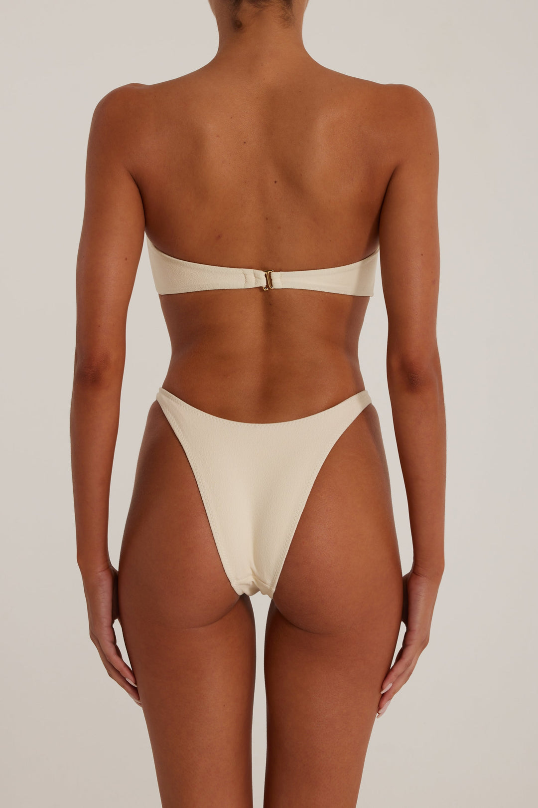 Yüksek Bel Rosette Bandeau Bikini Takımı - Krem Renk