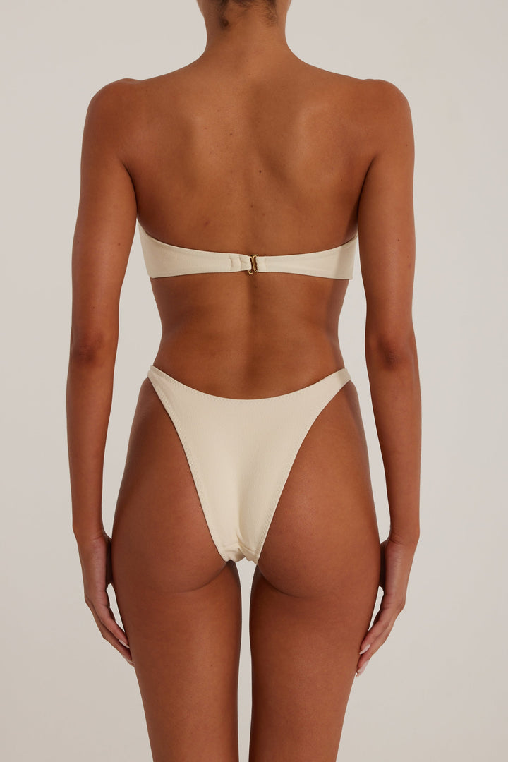 Yüksek Bel Rosette Bandeau Bikini Takımı - Krem Renk