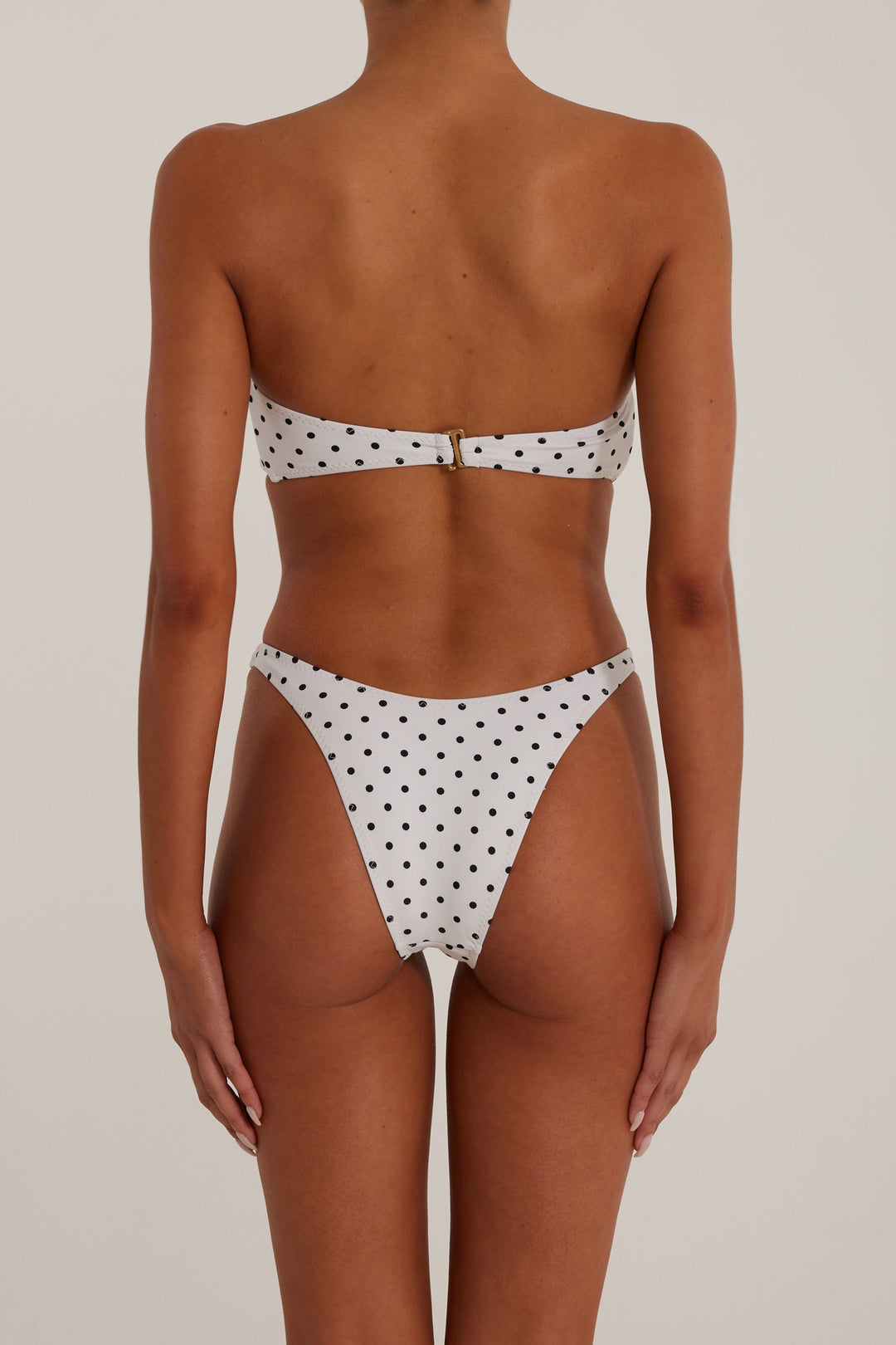 Krem Siyah Puantiye Düğümlü Bandeau Bikini Takımı