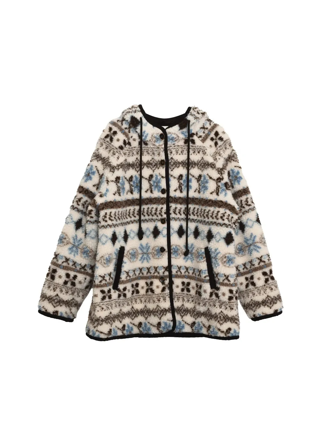 Nyomi Fair Isle Modern Kapüşonlu Kaban