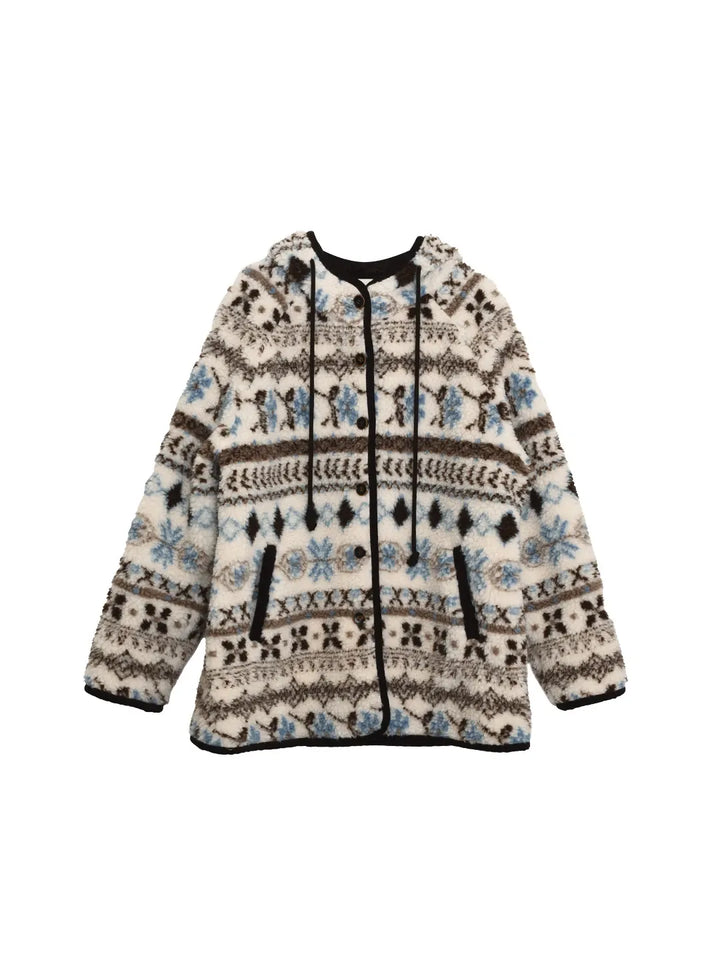 Nyomi Fair Isle Modern Kapüşonlu Kaban