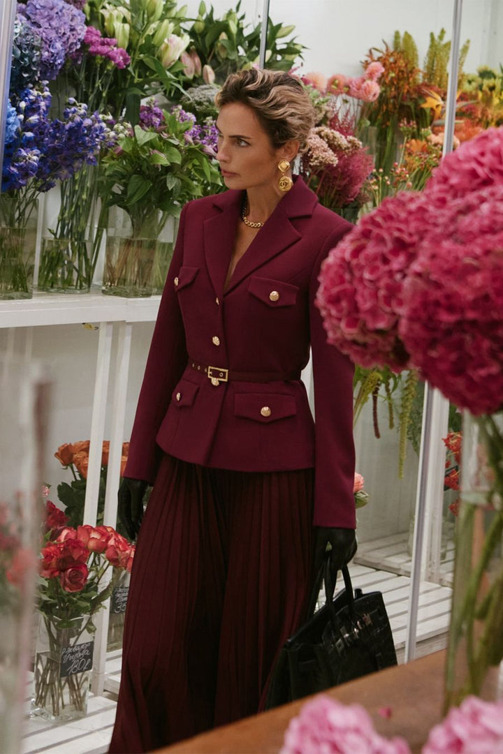 Floransa Kemerli Blazer ve Plise Etek Seti