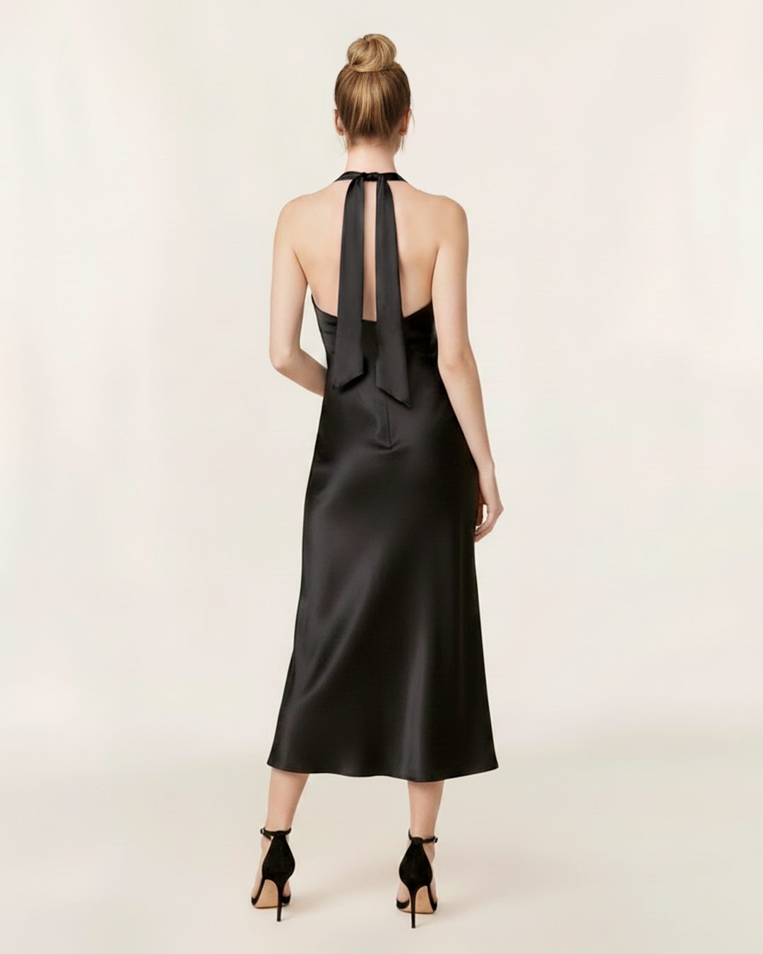 Modern Halter Yaka Saten Midi Elbise