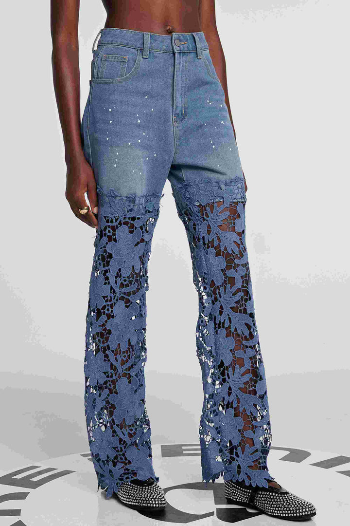 Dantel Desenli Kot Pantolon
