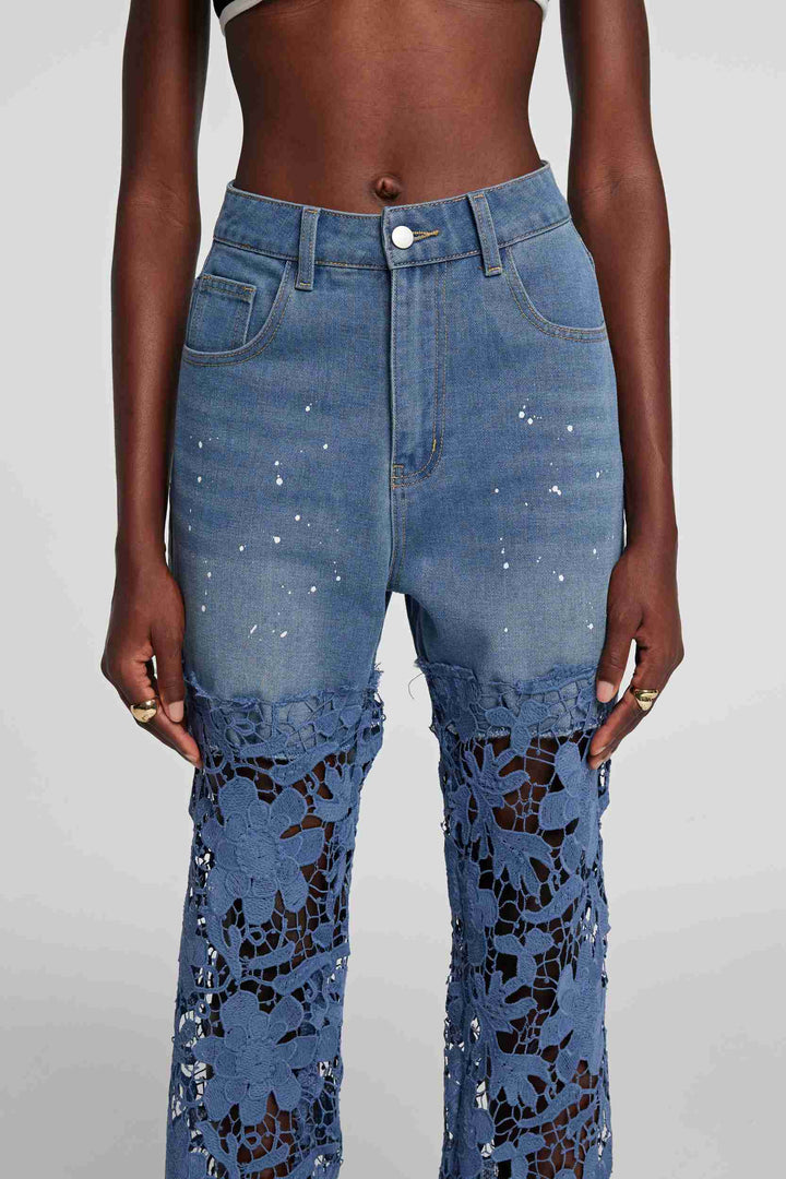 Dantel Desenli Kot Pantolon