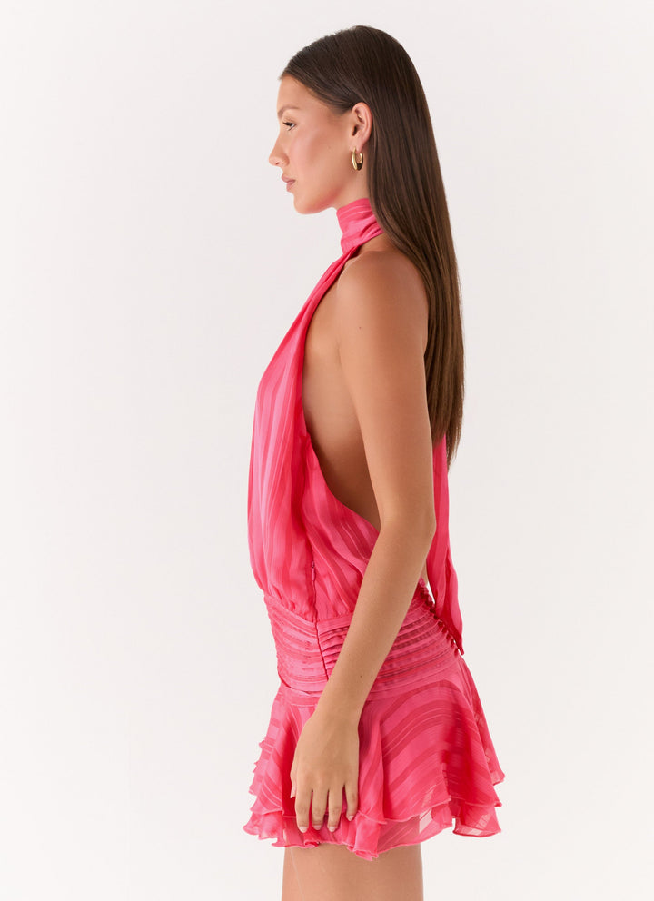 Fuşya Chiffon Mini Elbise