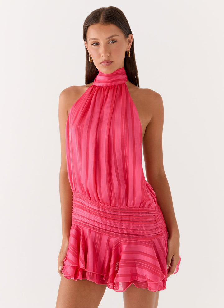 Fuşya Chiffon Mini Elbise