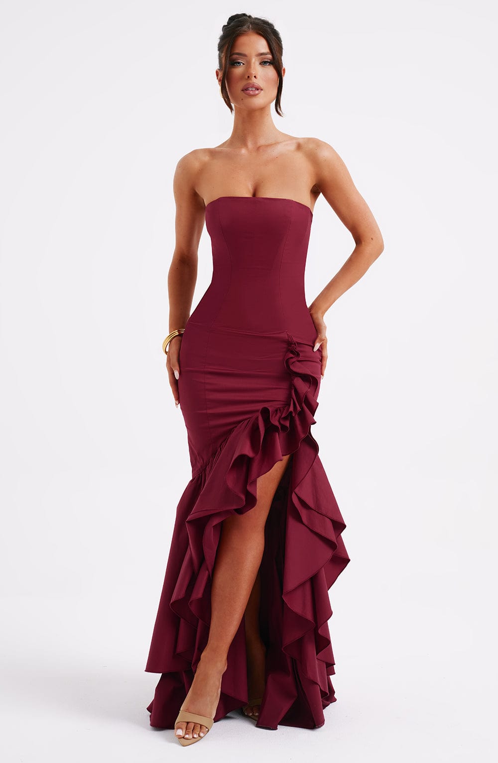 Bordo Angelina Maxi Elbise