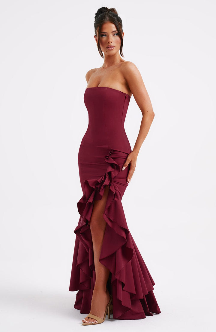 Bordo Angelina Maxi Elbise
