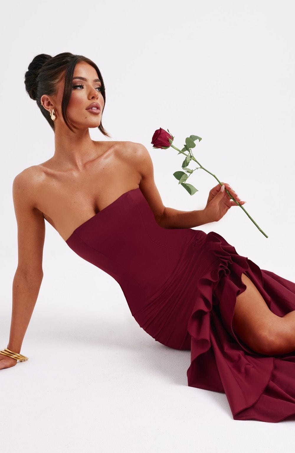 Bordo Angelina Maxi Elbise