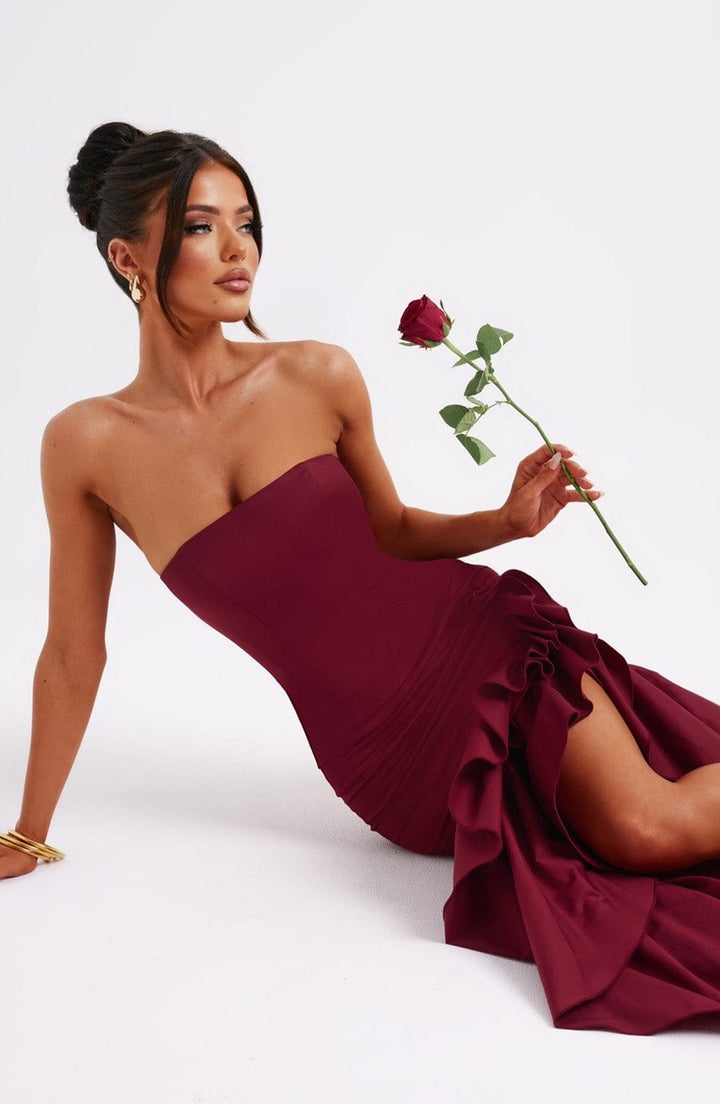 Bordo Angelina Maxi Elbise