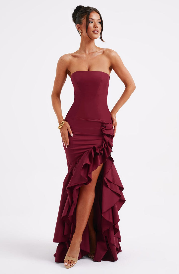 Bordo Angelina Maxi Elbise