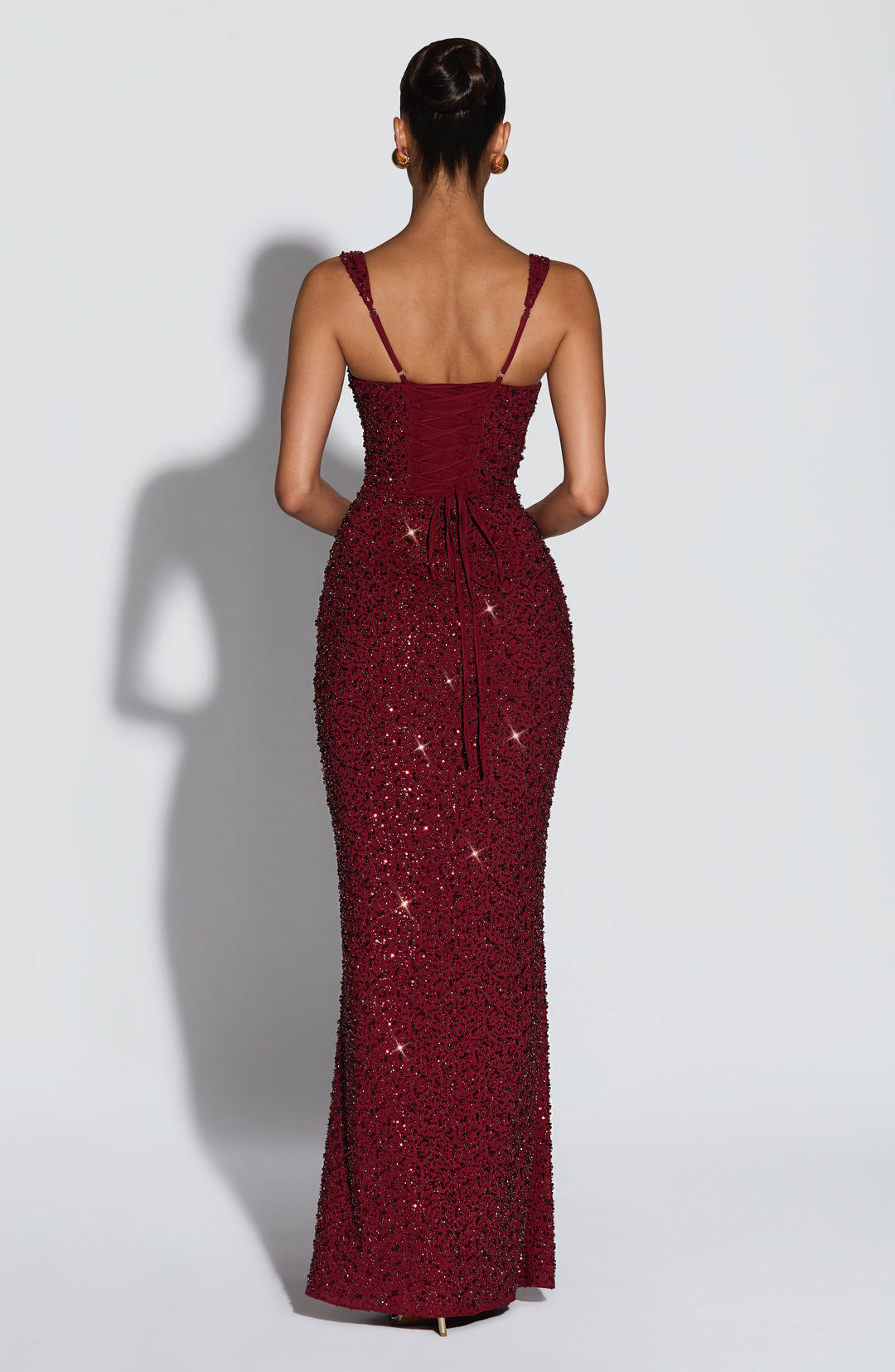 Bordo Işıltılı Calanthe Maxi Elbise