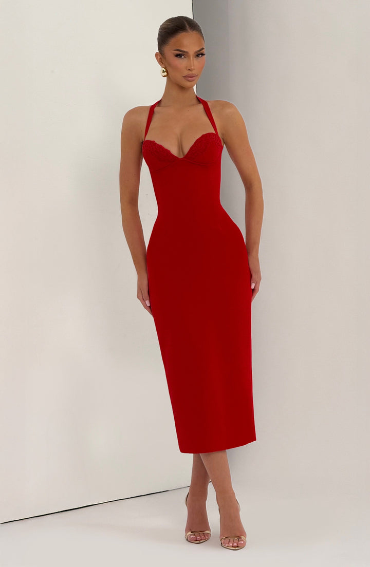 Kırmızı Cassia Midi Elbise