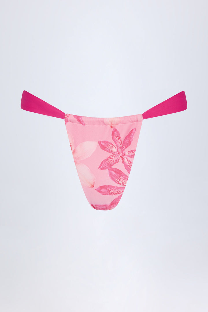 Yüksek Bel Pembe Orkide Desenli Şık Bikini Takımı