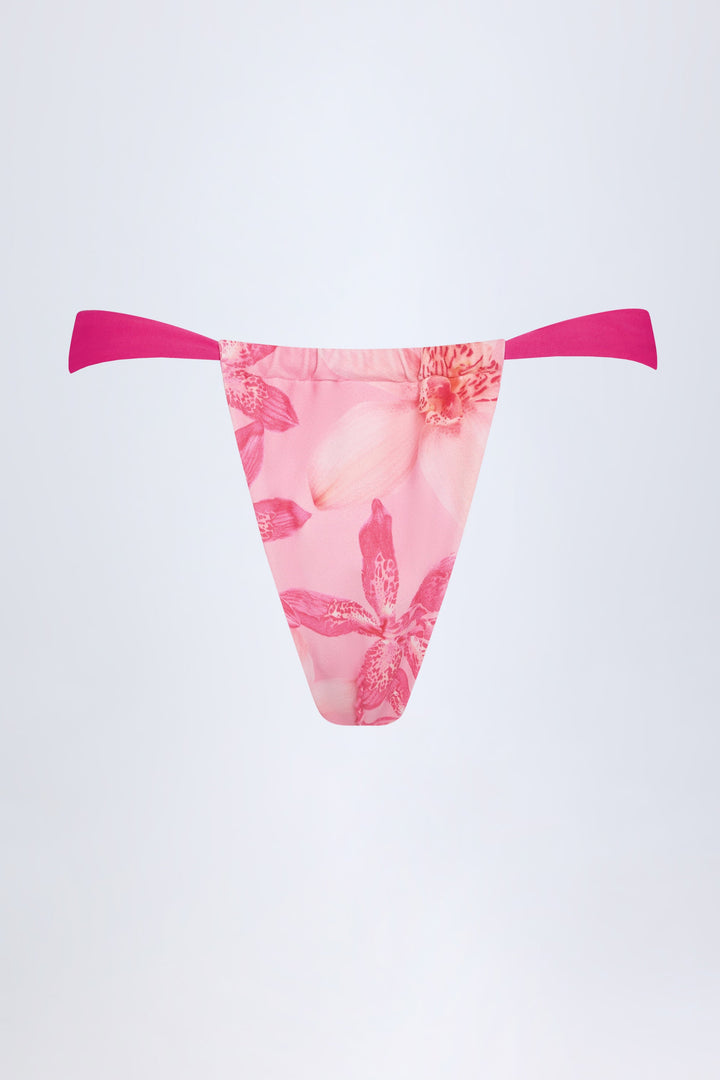Yüksek Bel Pembe Orkide Desenli Şık Bikini Takımı