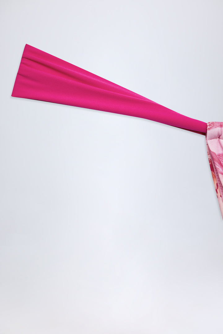 Yüksek Bel Pembe Orkide Desenli Şık Bikini Takımı