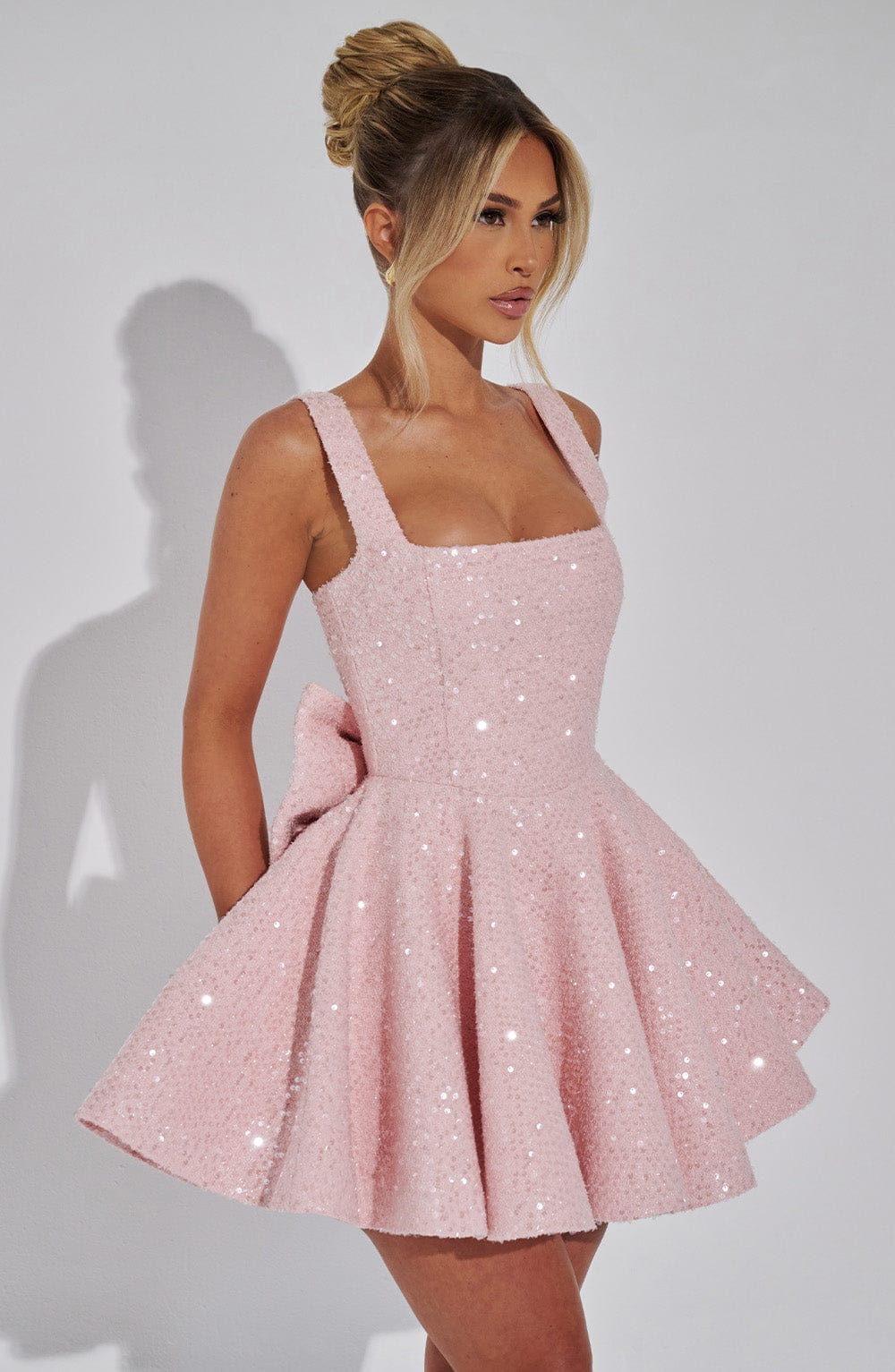 Yüksek Bel Pembe Dorothy Mini Elbise