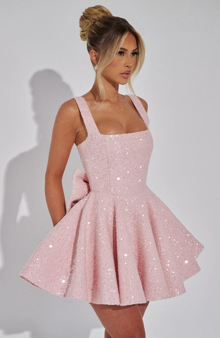 Yüksek Bel Pembe Dorothy Mini Elbise