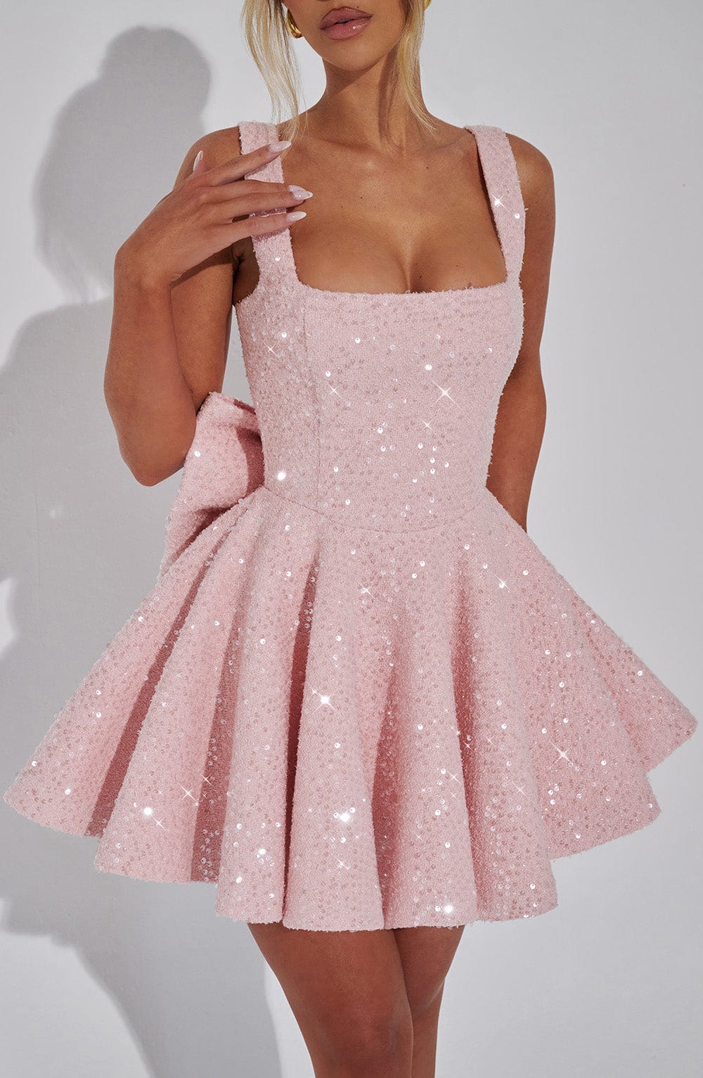 Yüksek Bel Pembe Dorothy Mini Elbise