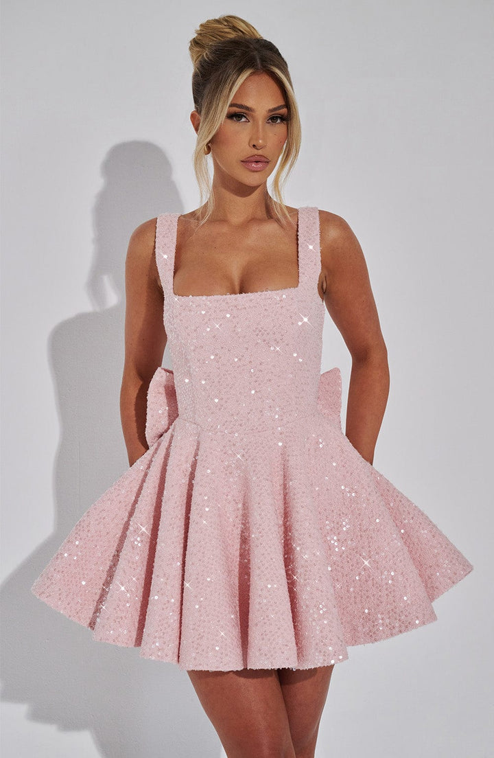 Yüksek Bel Pembe Dorothy Mini Elbise