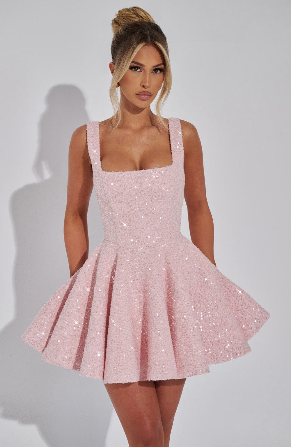Yüksek Bel Pembe Dorothy Mini Elbise