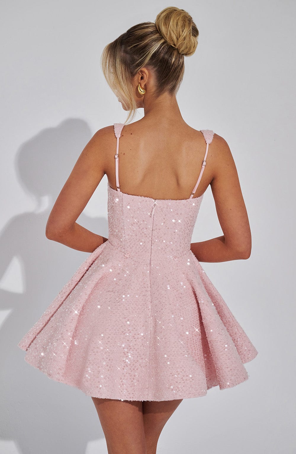 Yüksek Bel Pembe Dorothy Mini Elbise