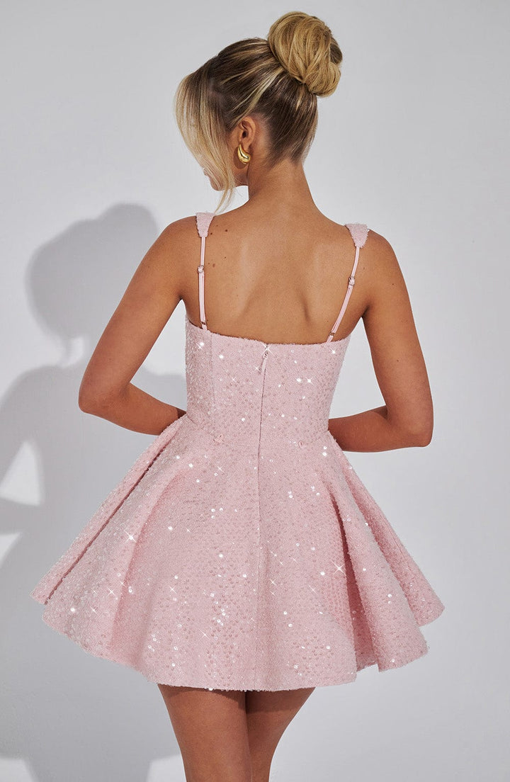 Yüksek Bel Pembe Dorothy Mini Elbise