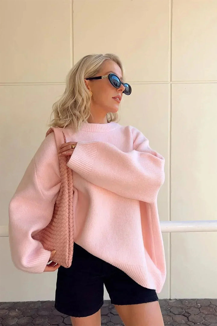 Pembe Yüksek Bel Rahat Kazak
