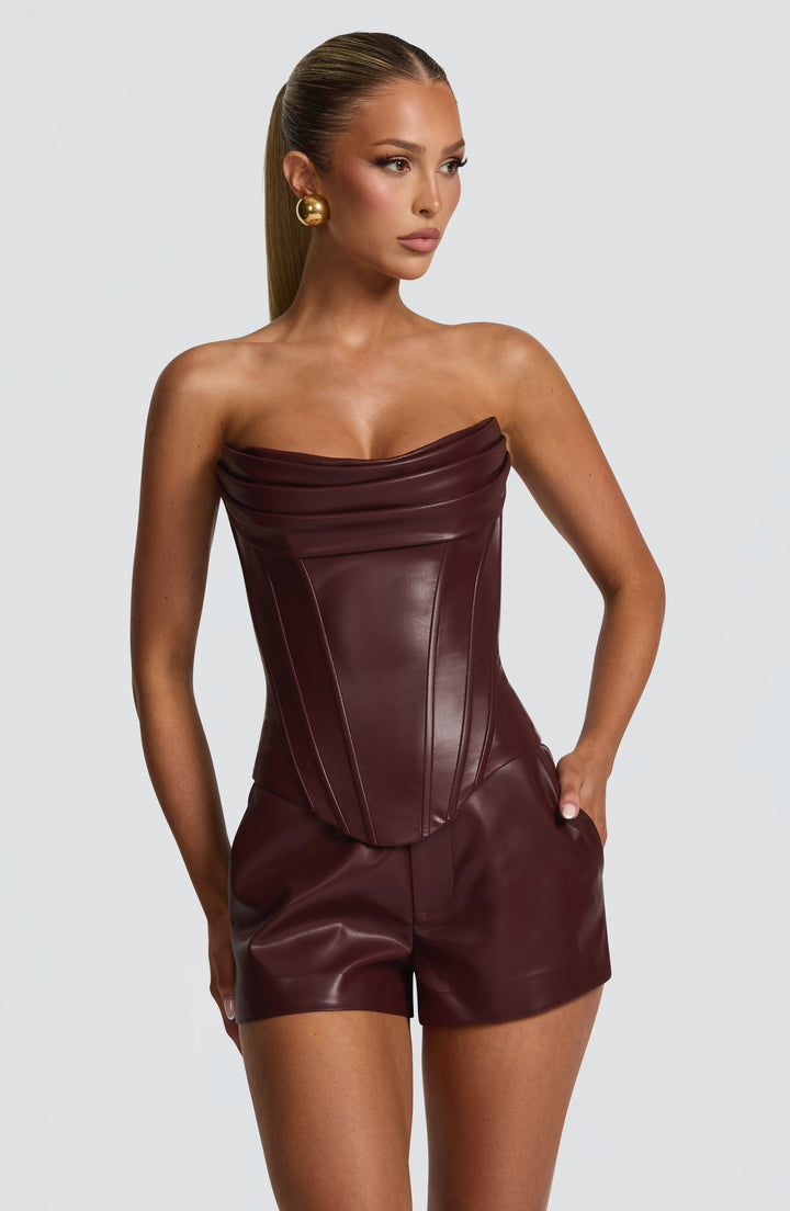 Elvina Bordo Korse Mini Elbise