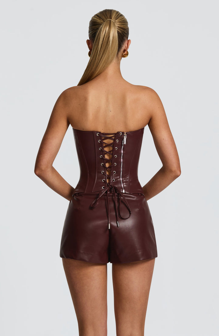 Elvina Bordo Korse Mini Elbise