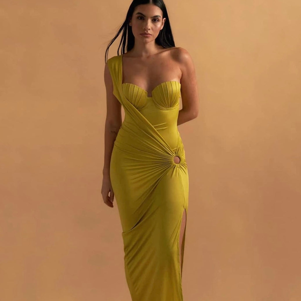 Altın Işıltı Yapılandırılmış Monokini ve Elbise Üstü Seti