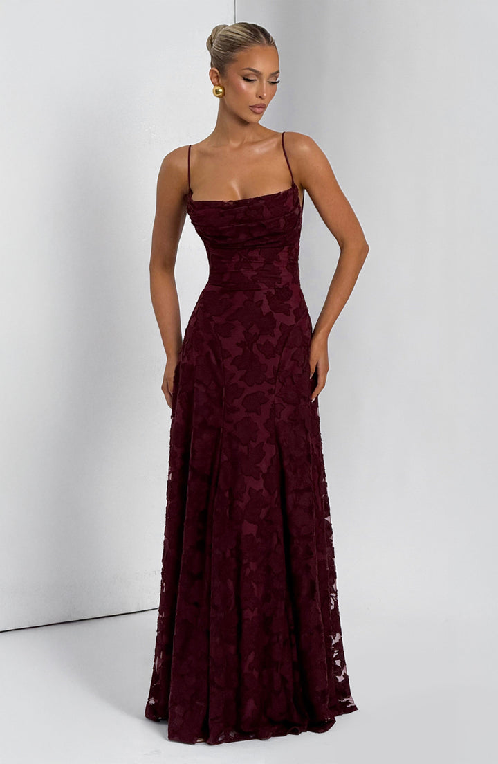 Francis Maxi Elbise - Modern Kiraz Desenli