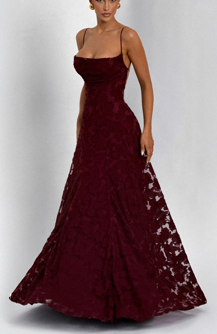 Francis Maxi Elbise - Modern Kiraz Desenli