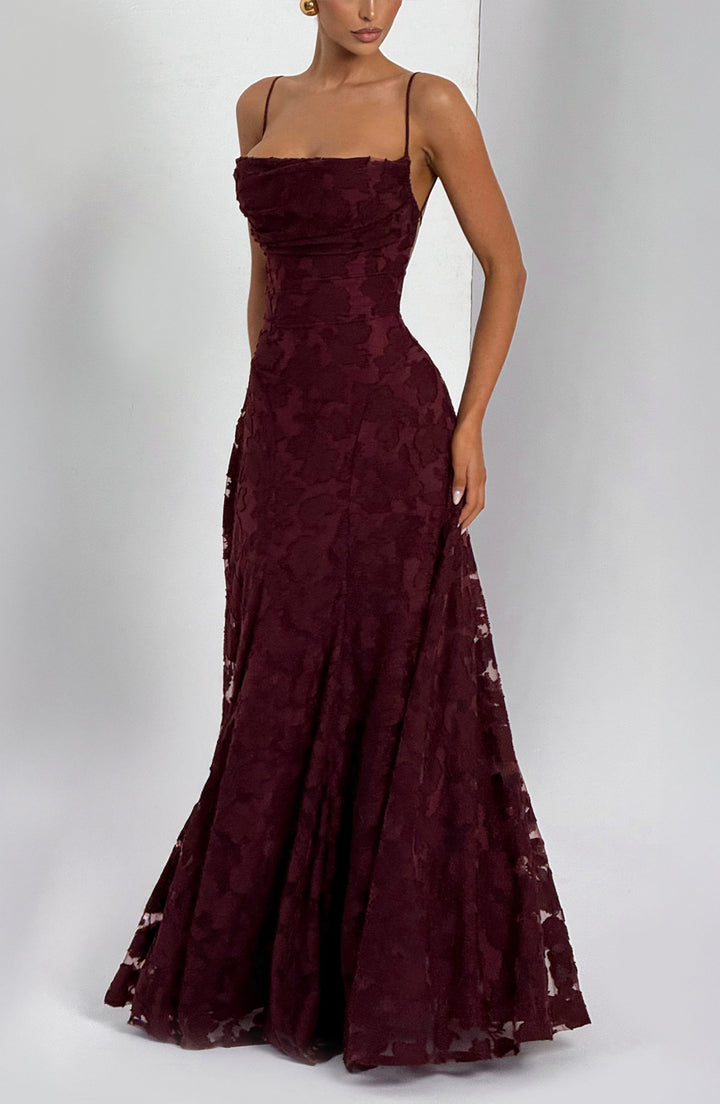 Francis Maxi Elbise - Modern Kiraz Desenli