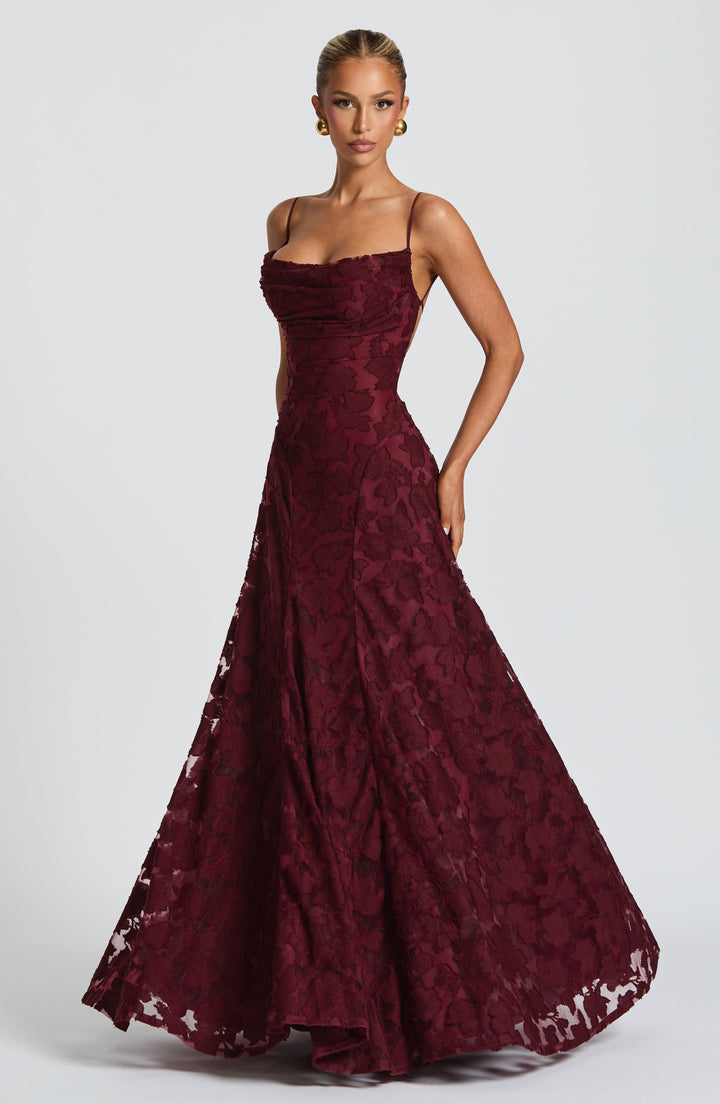 Francis Maxi Elbise - Modern Kiraz Desenli