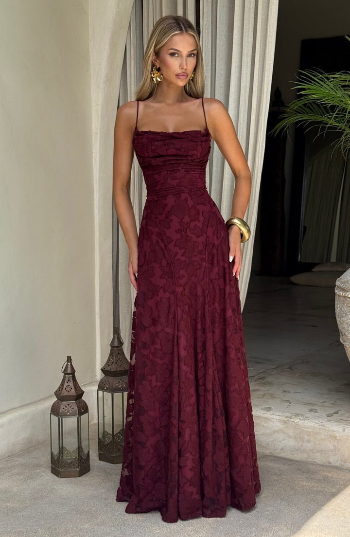 Francis Maxi Elbise - Modern Kiraz Desenli