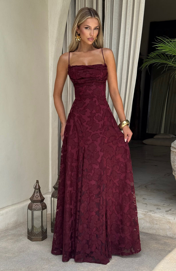 Francis Maxi Elbise - Modern Kiraz Desenli