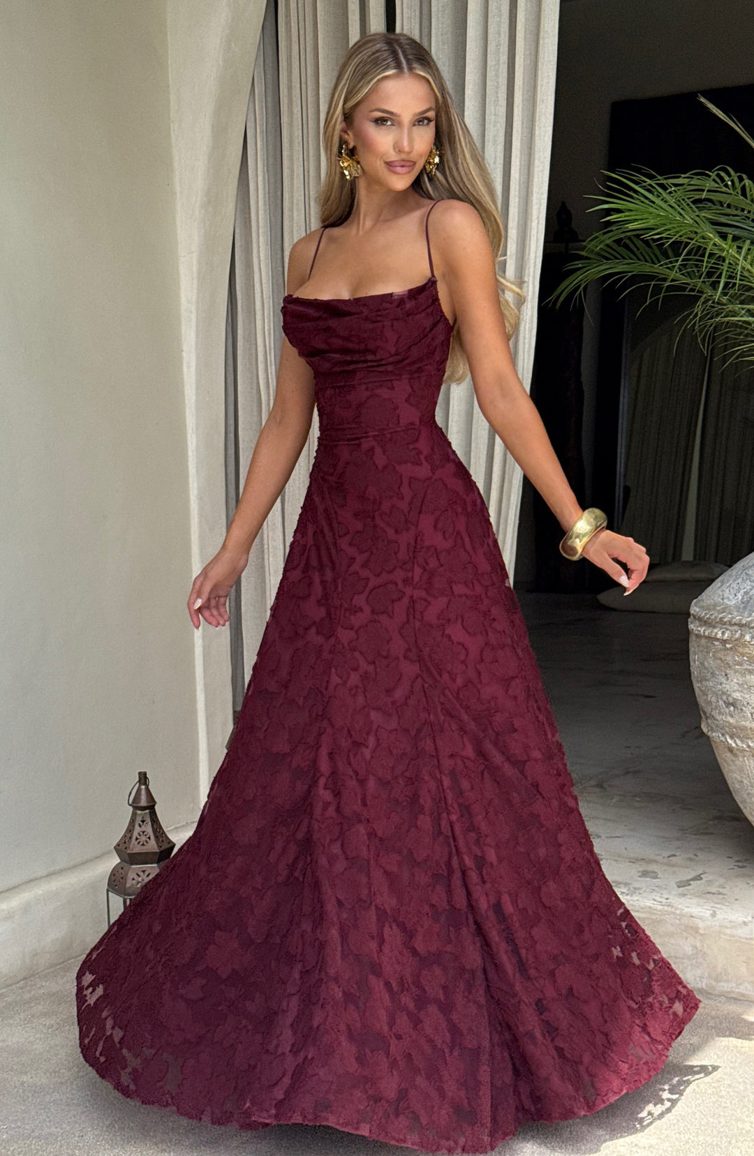 Francis Maxi Elbise - Modern Kiraz Desenli